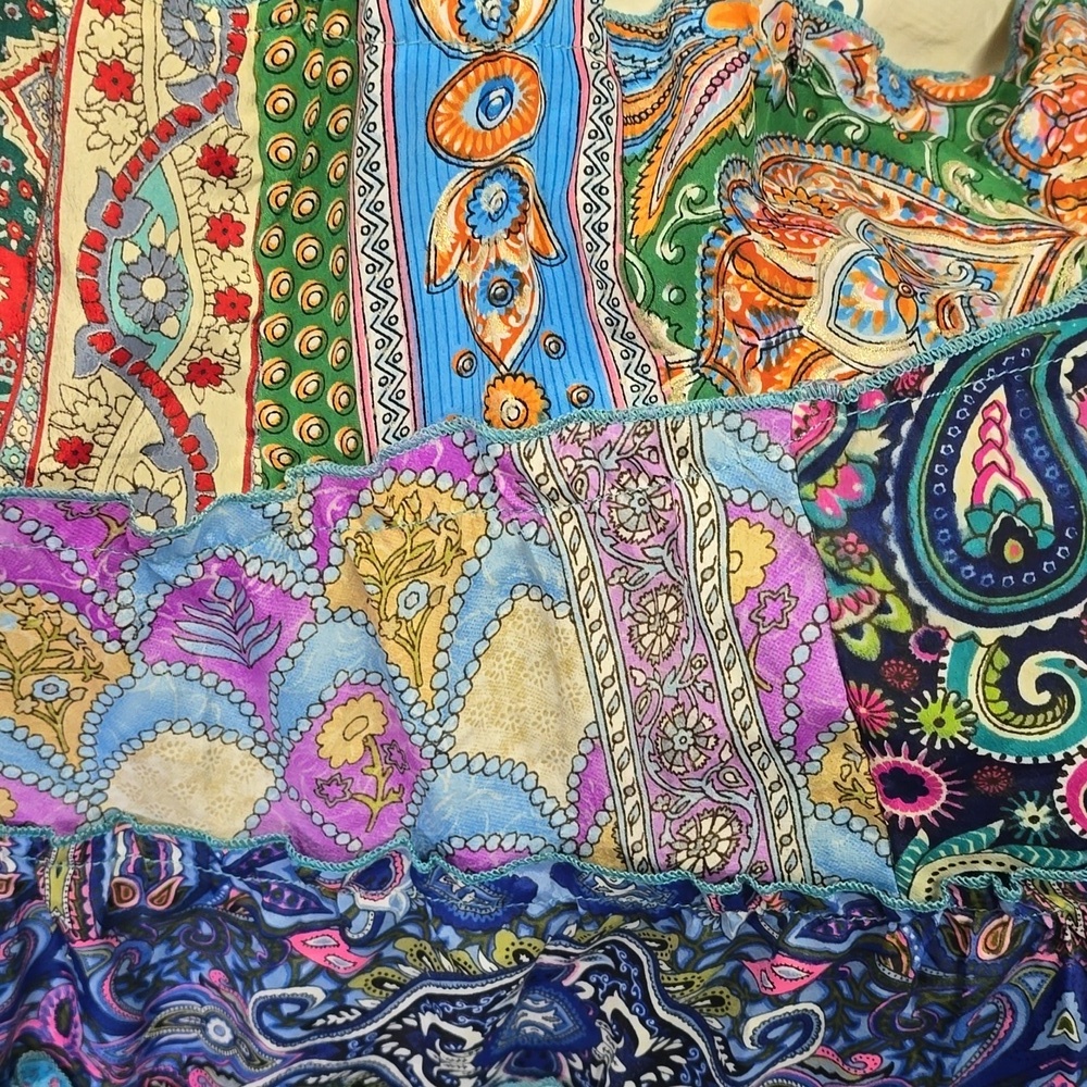 India  Boutique  Silk Hippie Boho Patchwork Maxi Tiered Skirt - Picture 5 of 12